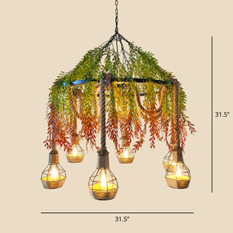 Industrial Artificial Botanic Hanging Lamp Metal Chandelier Light Fixture for Restaurant - Rebooters