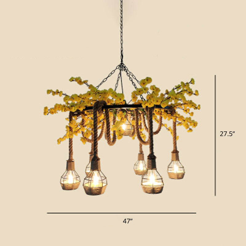 Industrial Artificial Botanic Hanging Lamp Metal Chandelier Light Fixture for Restaurant - Rebooters