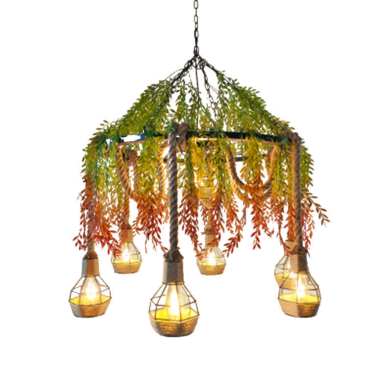 Industrial Artificial Botanic Hanging Lamp Metal Chandelier Light Fixture for Restaurant - Rebooters