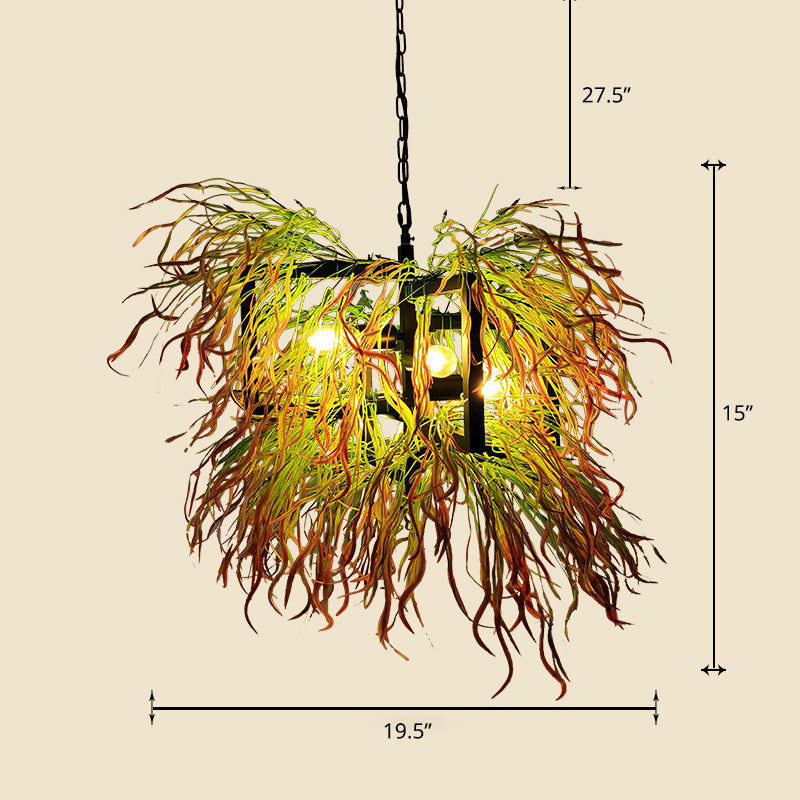 Chandelier Lamp Industrial Cage Iron Pendant Light Fixture with Faux Plant Decor - Rebooters