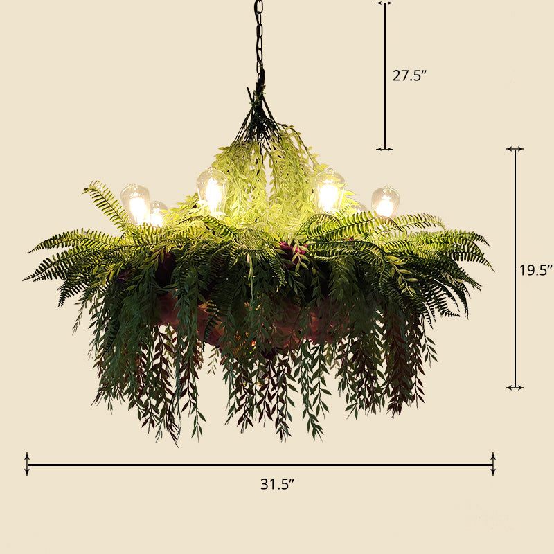 Chandelier Lamp Industrial Cage Iron Pendant Light Fixture with Faux Plant Decor - Rebooters