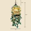 Chandelier Lamp Industrial Cage Iron Pendant Light Fixture with Faux Plant Decor - Rebooters