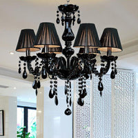 6-Light Candle Chandelier Vintage Black Crystal Pendant Light - Rebooters