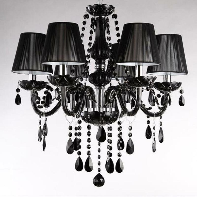 6-Light Candle Chandelier Vintage Black Crystal Pendant Light - Rebooters