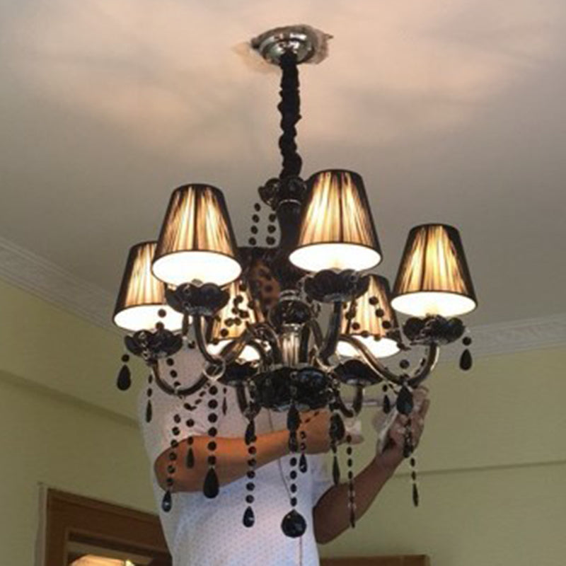 6-Light Candle Chandelier Vintage Black Crystal Pendant Light - Rebooters