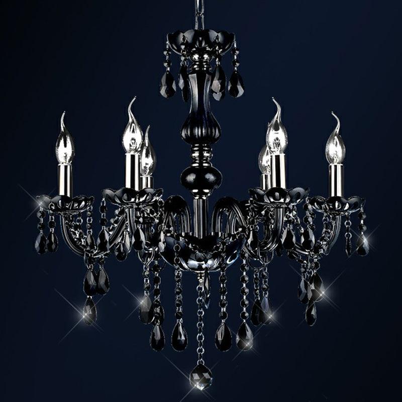 6-Light Candle Chandelier Vintage Black Crystal Pendant Light - Rebooters