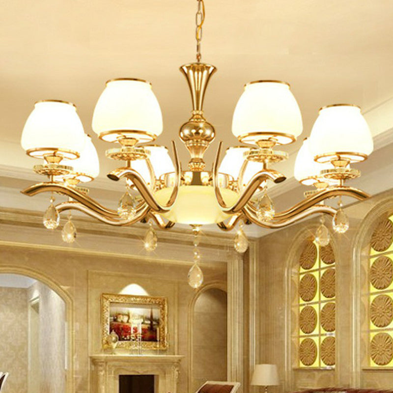 Gold Finish Chandelier Lamp Minimalist Tapered White Glass - Rebooters
