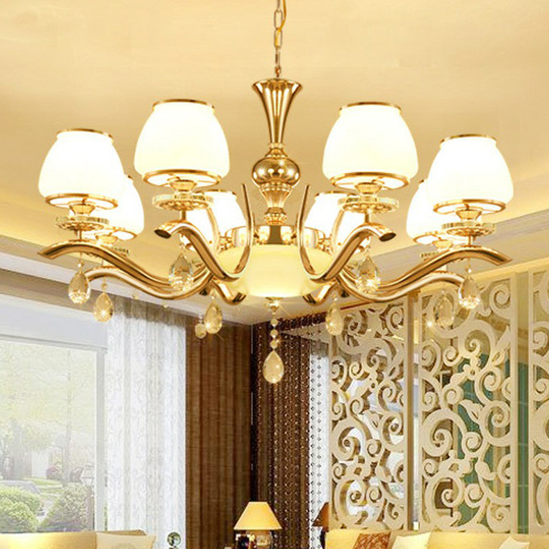 Gold Finish Chandelier Lamp Minimalist Tapered White Glass - Rebooters