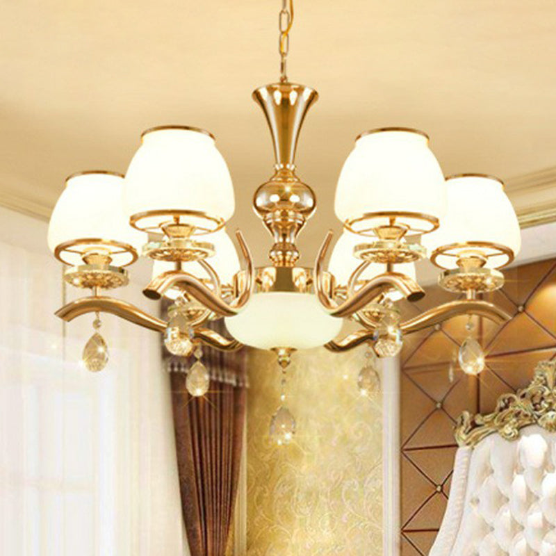 Gold Finish Chandelier Lamp Minimalist Tapered White Glass - Rebooters