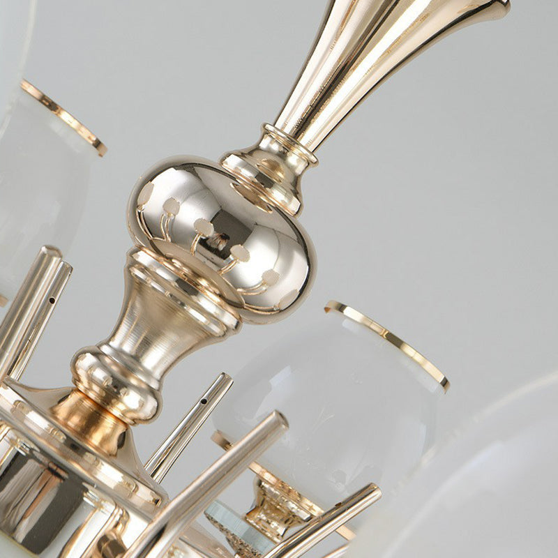 Gold Finish Chandelier Lamp Minimalist Tapered White Glass - Rebooters