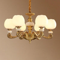 6-Bulb Chandelier Lighting Traditional Ivory Glass Flowerbud Ceiling Light in Gold - Rebooters