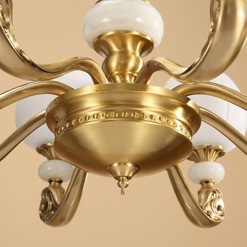6-Bulb Chandelier Lighting Traditional Ivory Glass Flowerbud Ceiling Light in Gold - Rebooters