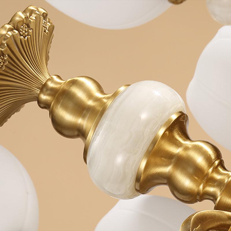 6-Bulb Chandelier Lighting Traditional Ivory Glass Flowerbud Ceiling Light in Gold - Rebooters