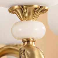 6-Bulb Chandelier Lighting Traditional Ivory Glass Flowerbud Ceiling Light in Gold - Rebooters