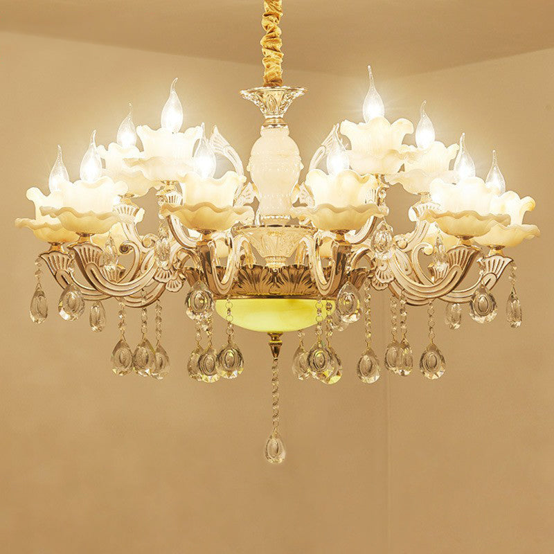 White Faux Candle Chandelier Light Traditional Frosted Glass - Rebooters