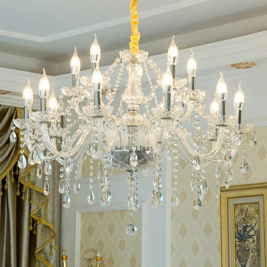 Baroque Candelabra Chandelier Clear Crystal Pendant Light - Rebooters