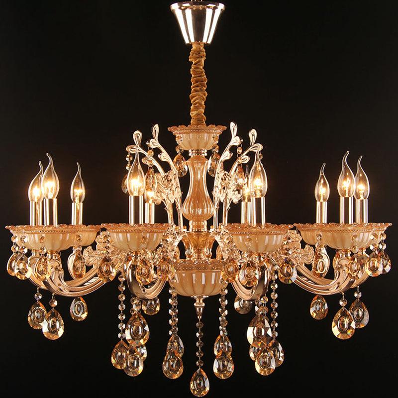 Amber Glass Candle Chandelier Lamp Traditional Light in Gold - Rebooters