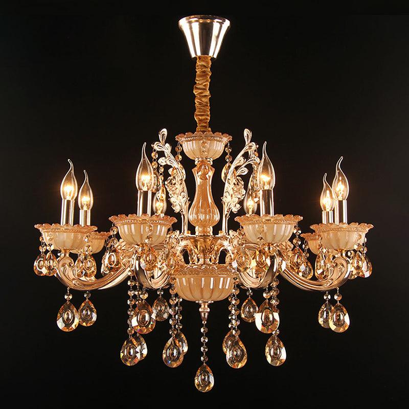 Amber Glass Candle Chandelier Lamp Traditional Light in Gold - Rebooters