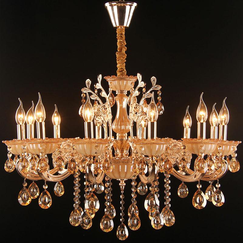 Amber Glass Candle Chandelier Lamp Traditional Light in Gold - Rebooters