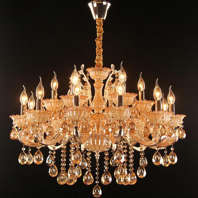 Amber Glass Candle Chandelier Lamp Traditional Light in Gold - Rebooters