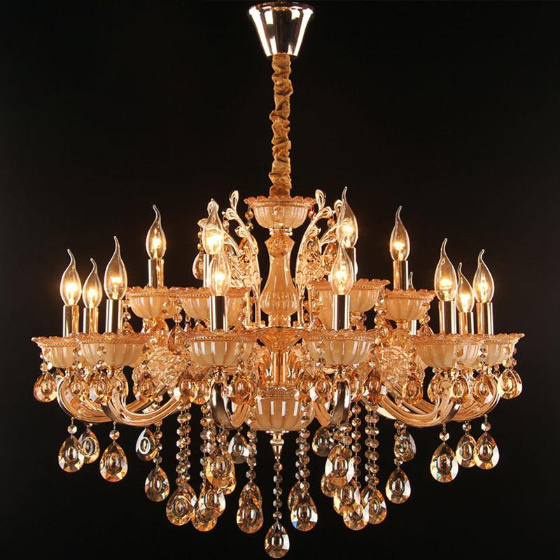 Amber Glass Candle Chandelier Lamp Traditional Light in Gold - Rebooters