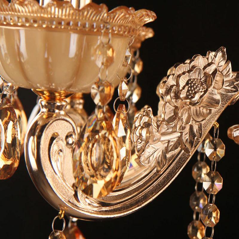 Amber Glass Candle Chandelier Lamp Traditional Light in Gold - Rebooters