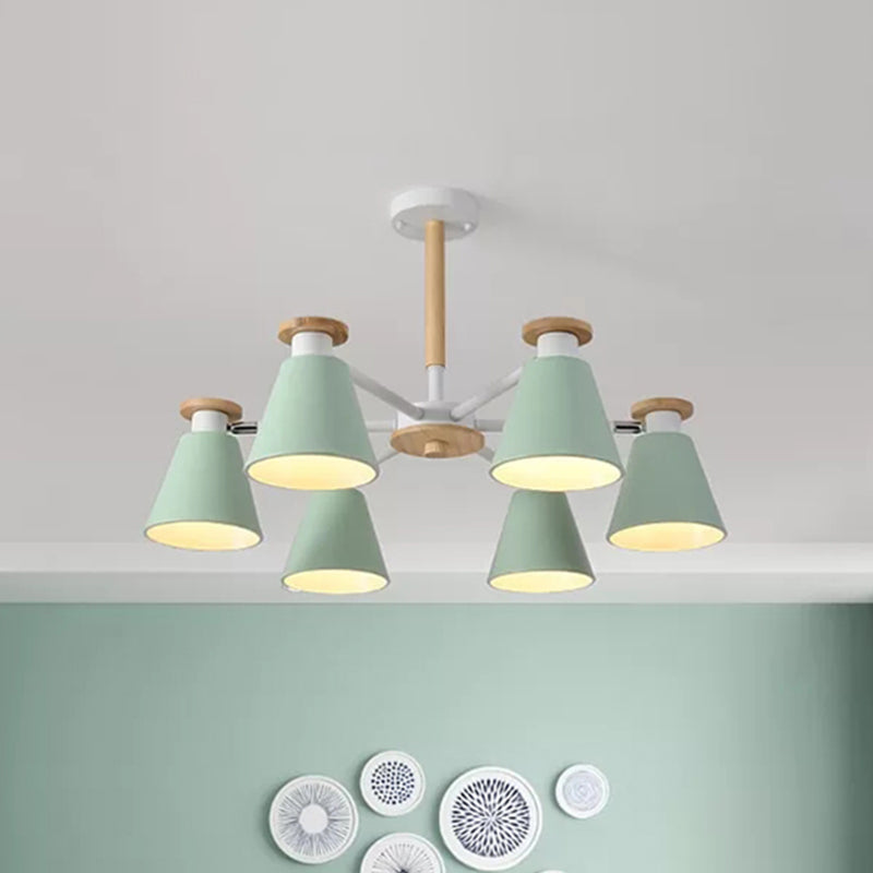 Rotatable Cone Living Room Chandelier Metal 6 Lights Macaron Loft - Rebooters