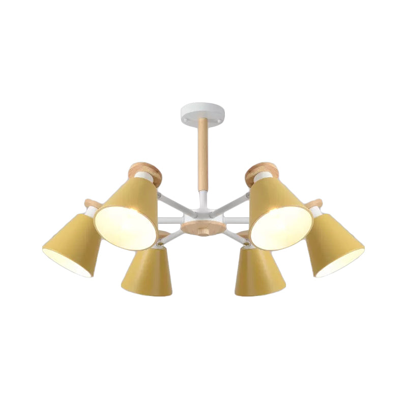 Rotatable Cone Living Room Chandelier Metal 6 Lights Macaron Loft - Rebooters