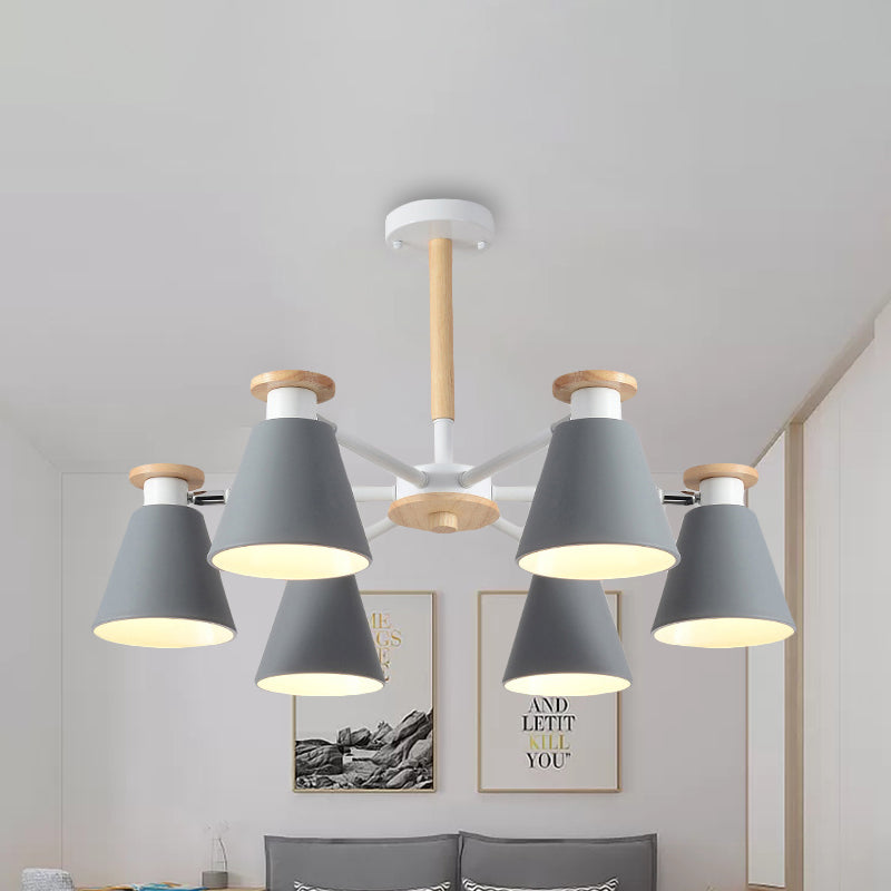 Rotatable Cone Living Room Chandelier Metal 6 Lights Macaron Loft - Rebooters