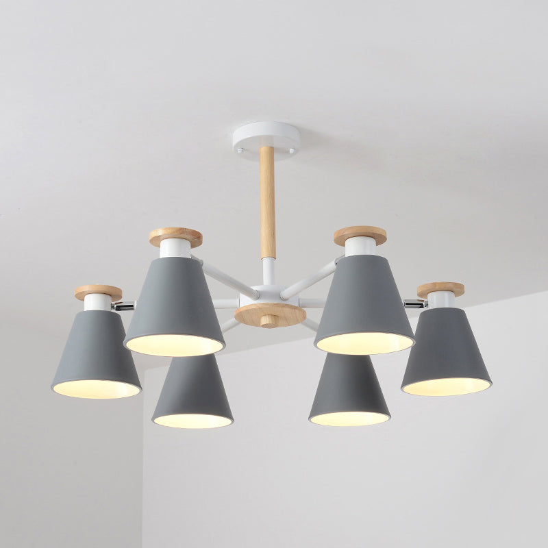 Rotatable Cone Living Room Chandelier Metal 6 Lights Macaron Loft - Rebooters