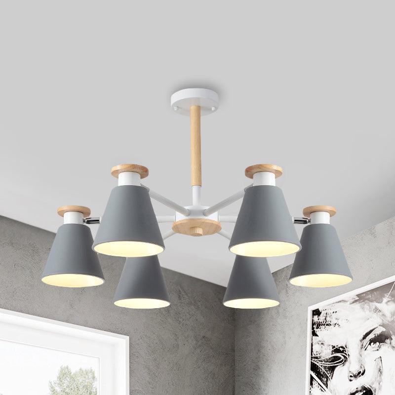 Rotatable Cone Living Room Chandelier Metal 6 Lights Macaron Loft - Rebooters