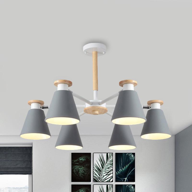 Rotatable Cone Living Room Chandelier Metal 6 Lights Macaron Loft - Rebooters
