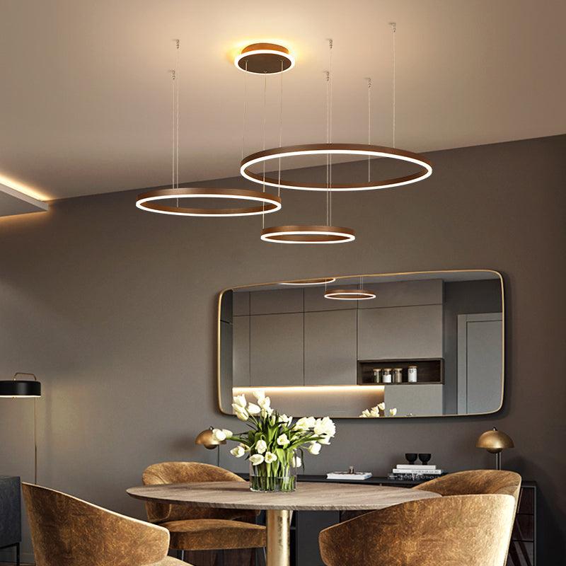 Aluminum Loop Shaped Chandelier Artistic Coffee LED Light - Rebooters