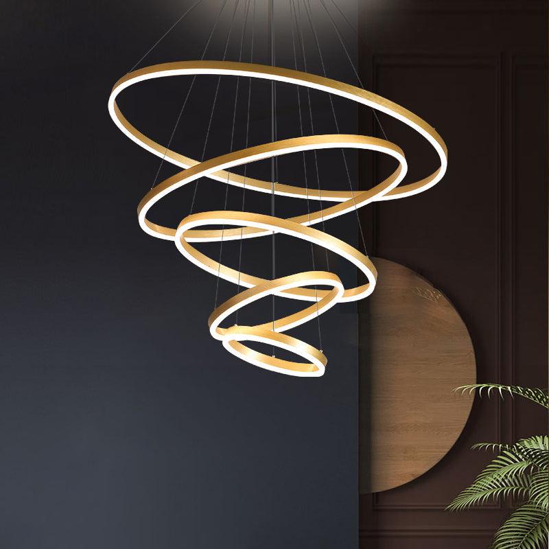 Art Deco Tiered Rings Chandelier Aluminum LED Lighting Gold - Rebooters