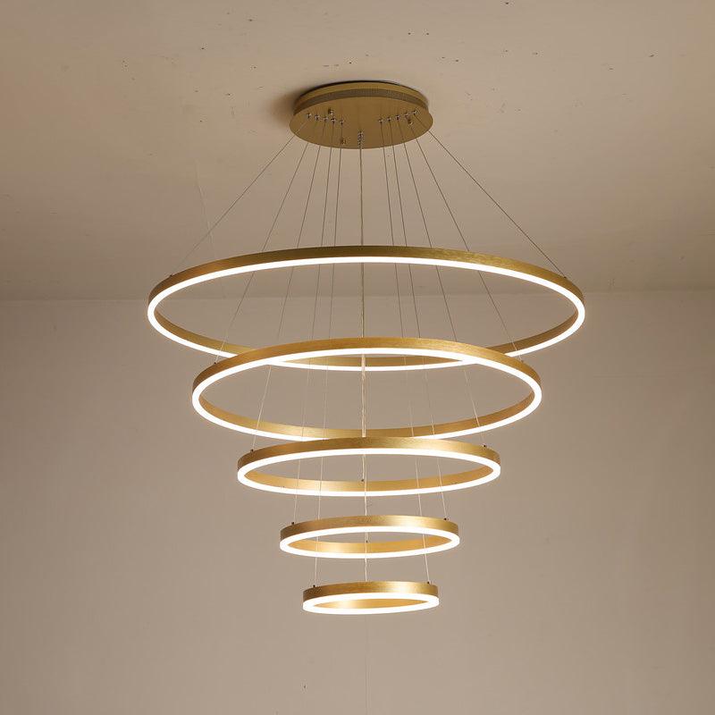 Art Deco Tiered Rings Chandelier Aluminum LED Lighting Gold - Rebooters