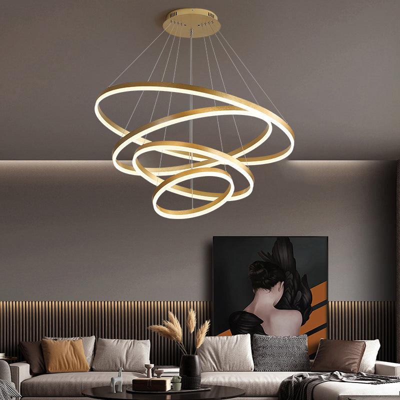 Art Deco Tiered Rings Chandelier Aluminum LED Lighting Gold - Rebooters