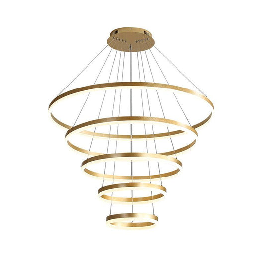 Art Deco Tiered Rings Chandelier Aluminum LED Lighting Gold - Rebooters