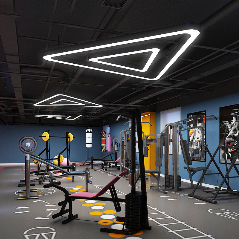 Triangular Gym Ceiling Hang Light Metallic Modern LED Chandelier Lighting in Black - Rebooters