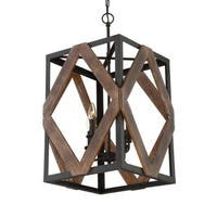 4 Light Rectangle Cage Hanging Lamp Lodge Style Black Metal Pendant Light - Rebooters