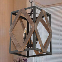 4 Light Rectangle Cage Hanging Lamp Lodge Style Black Metal Pendant Light - Rebooters
