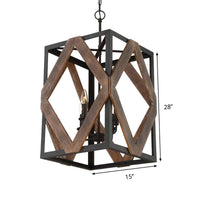 4 Light Rectangle Cage Hanging Lamp Lodge Style Black Metal Pendant Light - Rebooters