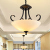 3 Bulbs Bowl Chandelier Light Traditional Black Frosted Glass - Rebooters