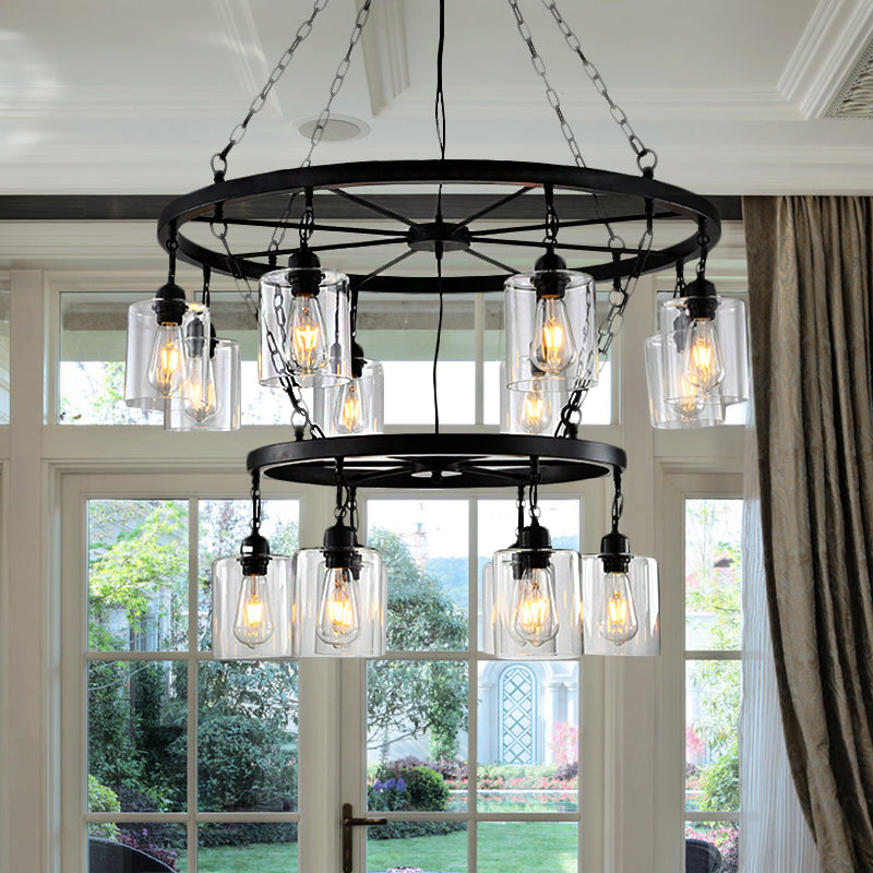 14 Lights Ceiling Light Traditional Two-Tiers Chandelier Black - Rebooters