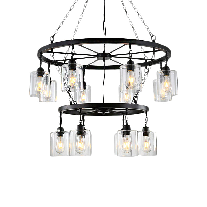 14 Lights Ceiling Light Traditional Two-Tiers Chandelier Black - Rebooters