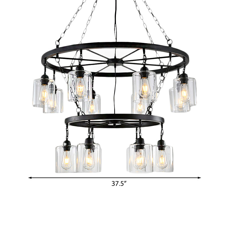 14 Lights Ceiling Light Traditional Two-Tiers Chandelier Black - Rebooters