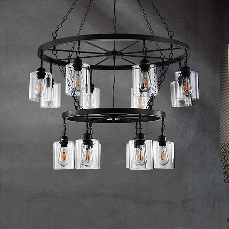 14 Lights Ceiling Light Traditional Two-Tiers Chandelier Black - Rebooters