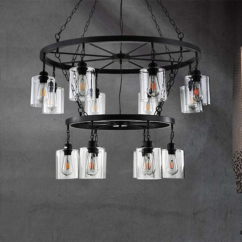 14 Lights Ceiling Light Traditional Two-Tiers Chandelier Black - Rebooters