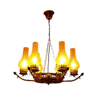 6-Light Crackle Glass Hanging Chandelier Beige Vase Pendant - Rebooters