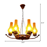 6-Light Crackle Glass Hanging Chandelier Beige Vase Pendant - Rebooters