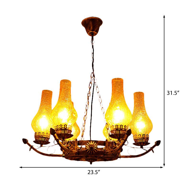 6-Light Crackle Glass Hanging Chandelier Beige Vase Pendant - Rebooters